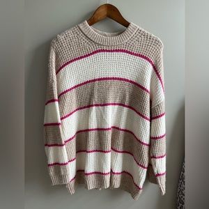 American Eagle Pink, Cream, and White Striped Sweater